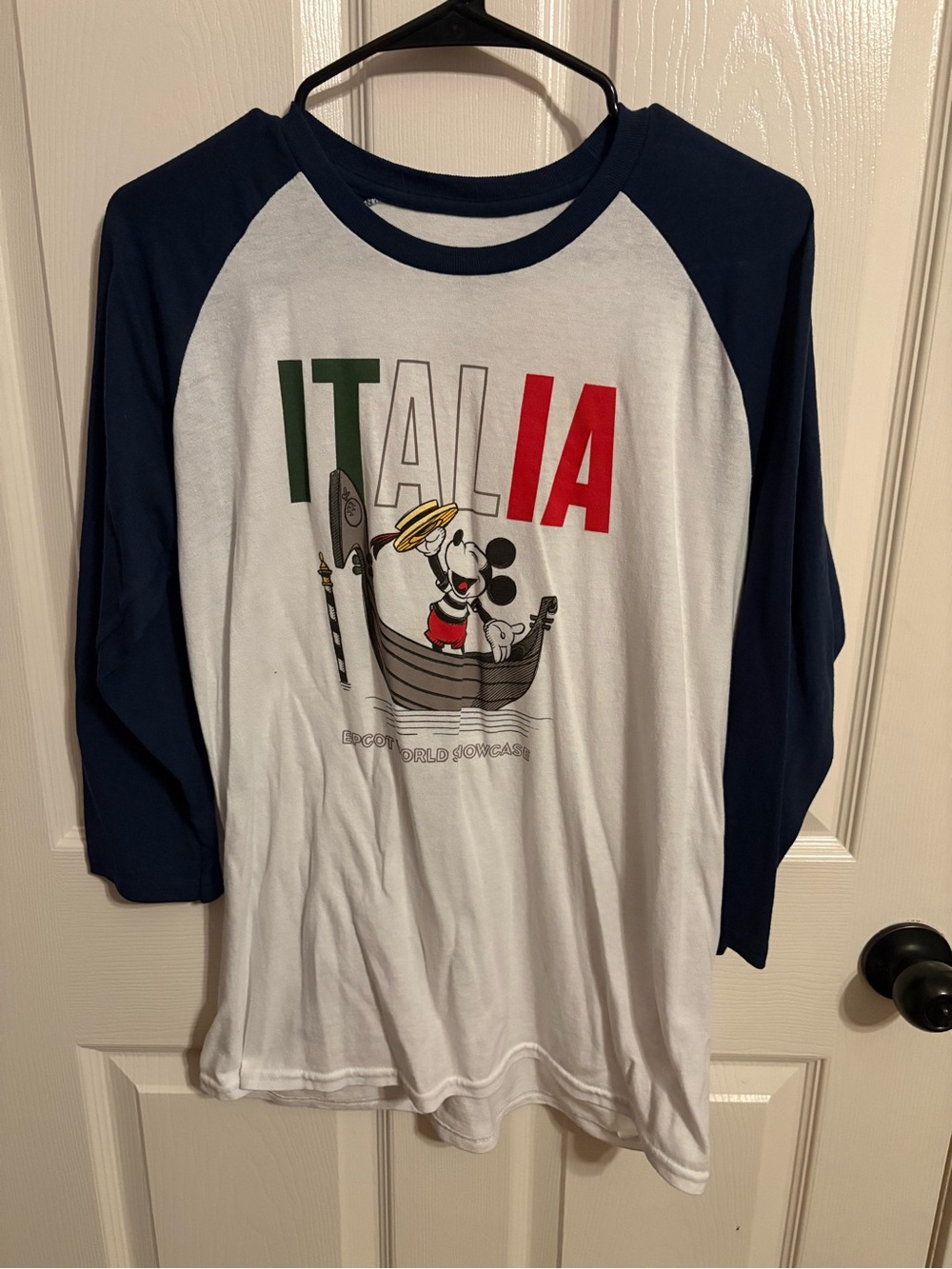 Disney Italia Mickey Raglan Shirt - White and Navy with Red and Green Print
